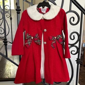 Blueberi Boulevard Red Coat with White Faux Fur Collar